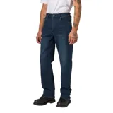 Jeans de corte recto con diseño clásico de cinco bolsillos, confeccionados en denim con cierre de cremallera y botón metálico.