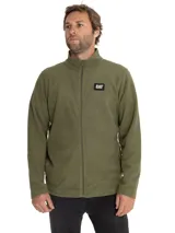 Campera polar de microfleece color verde oliva, con cierre frontal completo, cuello alto y parche con logo de la marca en el pecho.