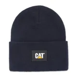 Set de gorro tipo beanie y cuello de lana en color azul marino. El gorro cuenta con un parche frontal con el logo de la marca Caterpillar.