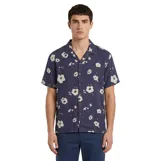 Camisa de manga corta Critical Slide Splatter Resort, color azul marino con estampado floral en tonos claros, cuello camisero y cierre frontal de botones.