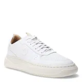 Championes urbanos Democrata modelo Eleko, color blanco con suela de plataforma en tono crema. Presentan un diseño minimalista con perforaciones en la puntera y el logo de la marca grabado en el lateral.