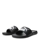 Sandalias Puma Popcat 20 negras con logo blanco.