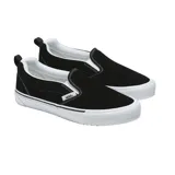 Zapatillas Vans Slip On Skate negras de gamuza con suela blanca.