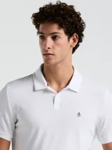 Polo blanca Original Penguin Daddy Sticker Pete Pique, corte recto, cuello con solapa y logo bordado en el pecho.