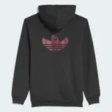 Campera con capucha Adidas de color negro con cierre frontal y bolsillos tipo canguro. Presenta un pequeño estampado en el pecho con el diseño de Mark Gonzales.