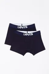 Pack de dos boxers tipo bóxer Levi's de color azul marino, con cintura elástica ancha en contraste y el logo de la marca estampado en el frente.