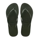 Sandalias tipo ojota Havaianas modelo Slim, color blanco, con tiras finas y suela de goma texturizada.