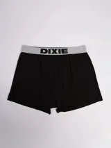 Pack de tres bóxers Dixie en colores negro, gris y celeste, con cintura elástica ancha con el nombre de la marca impreso.