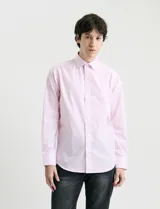 Camisa de vestir Harrington Label de corte clásico, color blanco, con cuello italiano y cierre frontal de botones.