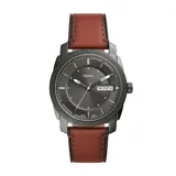 Reloj Fossil Neutra para hombre, con caja de acero color gris plomo de 42mm y correa de cuero marrón de 22mm. Esfera gris texturizada con efecto sunray, cristal mineral y movimiento de cuarzo de tres agujas con fecha. Resistente al agua hasta 5 ATM.