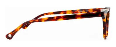 Armazón para lentes de receta con diseño ojo de gato, color carey. Fabricado en acetato con núcleo de metal plateado en las patillas y patillas antideslizantes.