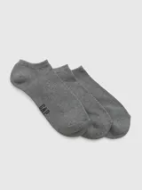 Pack de tres pares de medias al tobillo de algodón, color gris melange, con logo de la marca estampado en el lateral.