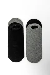 Pack de dos pares de medias invisibles de corte bajo, una en color negro con borde gris y otra en color gris con borde negro.