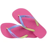 Ojotas Havaianas modelo Top Mix, con base negra y tiras bicolor en negro y blanco. Presentan el logo de la marca en relieve sobre las tiras y textura antideslizante en la plantilla.