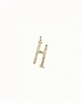 Dije con forma de letra H, bañado en oro de 18k, con diseño de líneas orgánicas y acabado brillante.