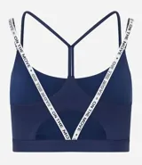 Top deportivo color gris oscuro con copas, breteles finos con lettering y estampado frontal "Sporty".