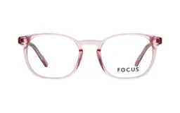 Lentes de lectura Focus Premium con armazón de acetato traslúcido en color rosado y diseño de marco redondeado.