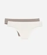Kit de dos bombachas tipo bikini confeccionadas en tejido seamless texturizado. Presentan un diseño sin costuras para mayor comodidad, con una prenda en color blanco y otra en color gris.