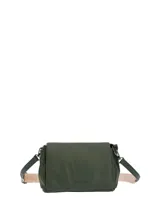 Cartera tipo bandolera Hush Puppies en color verde oliva, con solapa frontal, cierre principal y correa ajustable con detalle de marca.