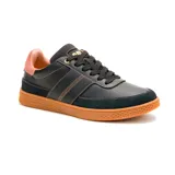 Zapatillas Caterpillar Pause Retro para mujer, color negro con detalles en marrón y rosa. Confeccionadas en cuero y textil, con forro interno de malla de nylon, plantilla de espuma EVA y suela de goma.