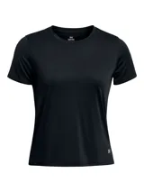 Remera deportiva Under Armour de manga corta, color negro, con tejido técnico ligero, transpirable y de secado rápido. Presenta un diseño de ajuste ergonómico con el logo de la marca estampado en el frente.