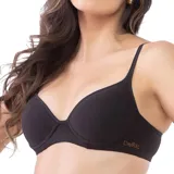 Soutien negro de algodón con copas y aros, tirantes finos y ajustables. Presenta el logo "Del Rio" en dorado en el lateral.