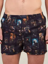 Bóxer de algodón liviano con cintura elastizada y estampado de perros vestidos con trajes de época estilo mafioso.