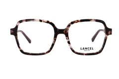 Armazón de anteojos Lancel modelo 90107, con diseño cuadrado de estilo clásico y estampado carey en tonos marrones.