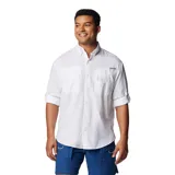 Camisa de manga larga Columbia modelo Tamiami II, color blanco, con cuello abotonado, dos bolsillos frontales con solapa y ventilación en la espalda. Confeccionada en tejido técnico ultraligero con protección solar y propiedades de evaporación avanzada.