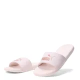 Sandalias tipo ojota Puma modelo Cool Cat 2.0 Bx, color rosado con logo de la marca en relieve en tono dorado metalizado sobre la tira.