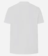Remera de algodón color blanco con cuello redondo y mangas cortas. Presenta una estampa frontal en color azul con la frase 'Born to Shine' y una ilustración de un perro trabajando en una computadora.