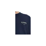 Remera azul marino de manga corta, con cuello redondo y el logotipo de la marca Allsaints estampado en pequeño en el pecho.
