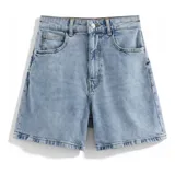 Short tipo bermuda de jean en color azul claro, con diseño de cinco bolsillos, cierre frontal con botón y costuras reforzadas.