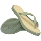 Ojotas Havaianas modelo Top Point Fusion, con base color crema y bordado en verde claro. Las tiras son de goma verde claro con el logo de Havaianas en relieve.