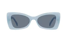 Lentes de sol con montura celeste y lentes grises.