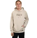 Canguro con capucha O'Neill color beige, con bolsillo frontal tipo canguro y estampa gráfica en el pecho con el logo de la marca y símbolos abstractos en color marrón.