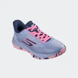 Championes deportivos Skechers Viper Pro 2.0, color amarillo con detalles en lila y suela multicolor.