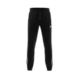 Pantalón de training Adidas negro con tres rayas blancas a los costados, cintura elástica con cordón ajustable y tecnología Aeroready.