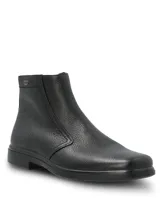Botines de cuero negro con tecnología waterproof, diseño de caña media, cierre lateral y suela de poliuretano.