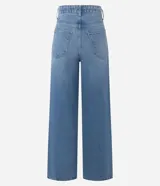 Pantalón wide leg de tiro alto confeccionado en jean de algodón, con pretina con pasacintos, cierre frontal con botón y cremallera, y bolsillos delanteros y traseros.
