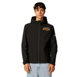 Campera rompevientos negra con capucha, cierre frontal completo y bolsillo en el pecho. Presenta un estampado gráfico en el pecho con la inscripción Rip Curl Pro Bells Beach Australia.