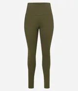 Pantalón legging deportivo color verde oliva, de microfibra con textura acanalada y cintura alta.