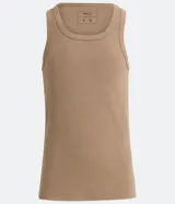 Musculosa masculina de cuello redondo, confeccionada en tejido acanalado de algodón con mezcla de poliéster y elastano. Diseño básico sin estampa, ideal para uso diario.