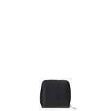 Billetera compacta de diseño minimalista en color negro, con cierre perimetral de cremallera.