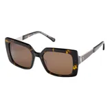 Lentes de sol Teresa Calandra modelo Julianne, con armazón rectangular de carey habano y patillas con detalles metálicos dorados.