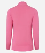 Blusa de manga larga confeccionada en viscosa sostenible, color azul marino, con cuello alto.