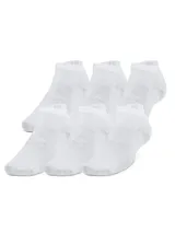 Pack de seis pares de medias tobilleras Under Armour de color blanco, ultradelgadas, transpirables y con soporte para el arco del pie.