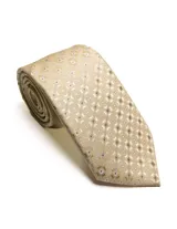 Corbata de seda azul marino con estampado paisley en tonos rosados y blancos.