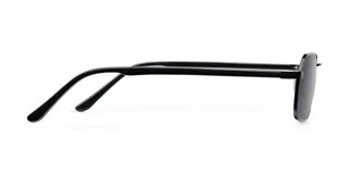 Lentes de sol geométricos con armazón de metal negro y patillas de acetato negro. Lentes polarizadas negras con protección UV400.