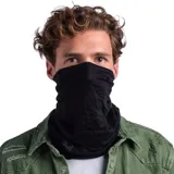 Cuello multifuncional de lana merino color negro, de diseño ligero y versátil, ideal para actividades al aire libre.